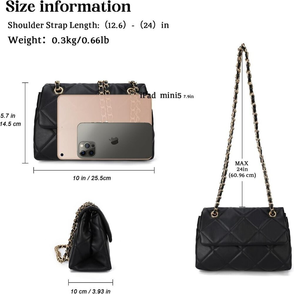 Quilted Crossbody Purses for Women Small Ladies Shoulder Bags with Chain Trendy - Picture 2 of 6